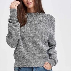Free People Sweater Women S Gray Too Good Mock Neck Ribbed Pullover chunky knit